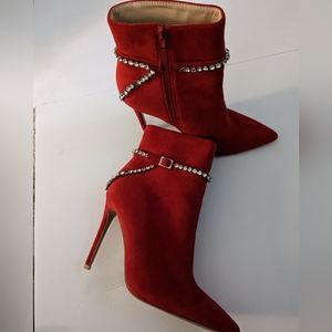 So Me Red Suede Ankle Boots
